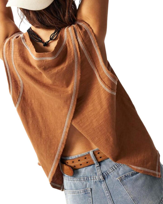 Boho Plain Knit Loose Washing Women Tank Top