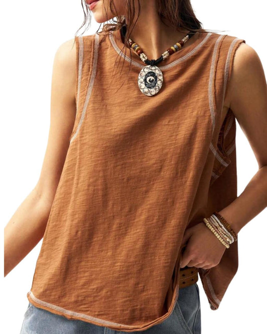 Boho Plain Knit Loose Washing Women Tank Top
