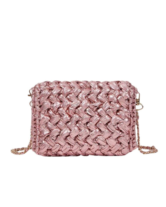 Metal Color Fashionable Cute Woven Crossbody Bag Clutch