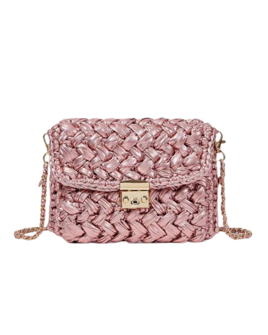 Metal Color Fashionable Cute Woven Crossbody Bag Clutch