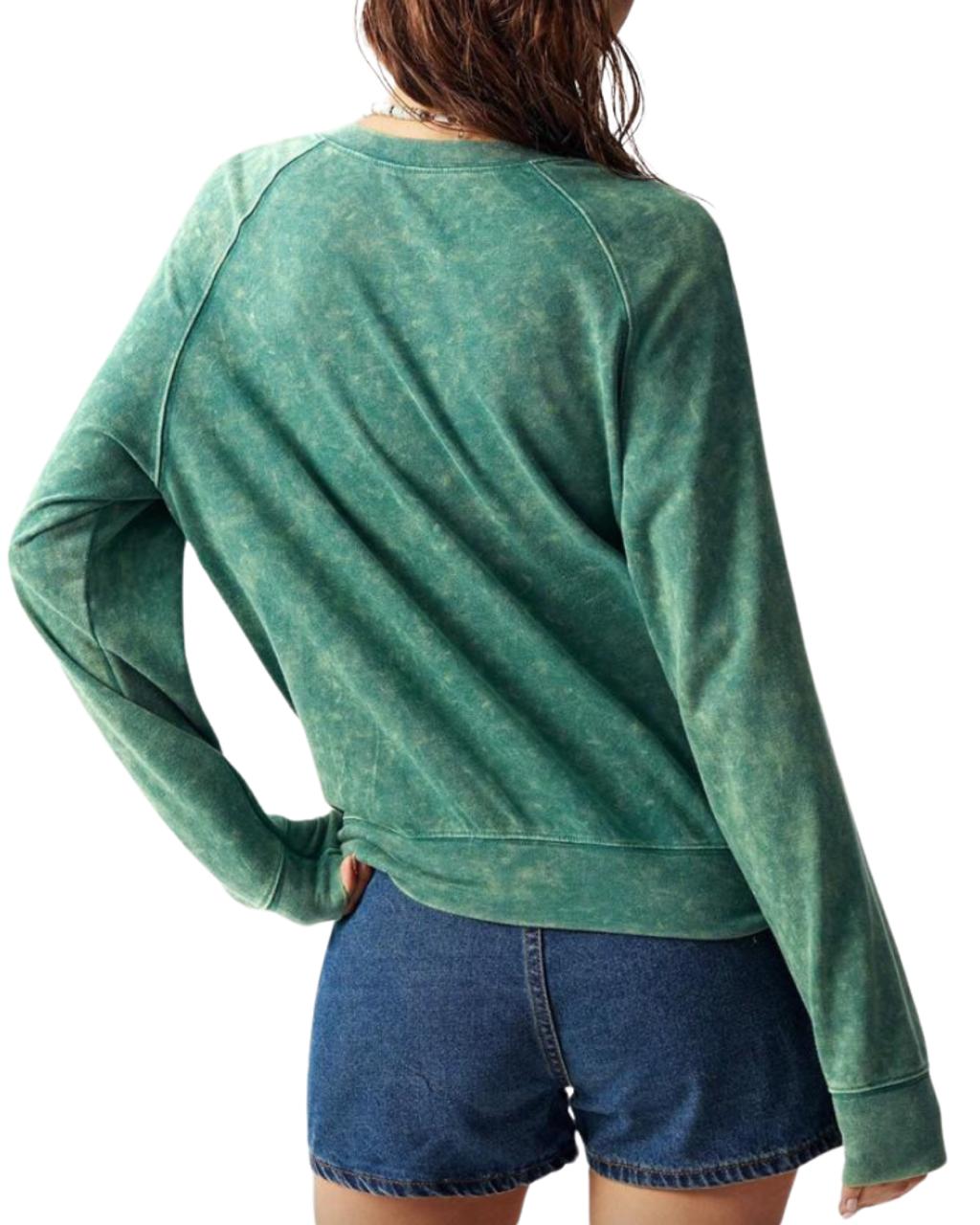 Color Knit Crewneck Raglan Sleeve Loose Women Sweatshirt