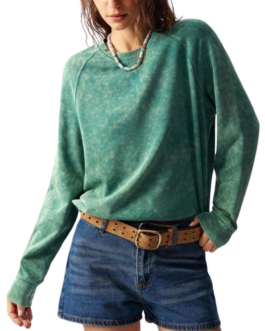 Color Knit Crewneck Raglan Sleeve Loose Women Sweatshirt