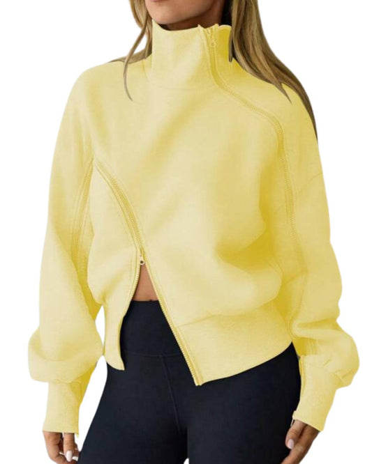 Women's Lantern Sleeve Zip-Up High Neck Sweatshirt