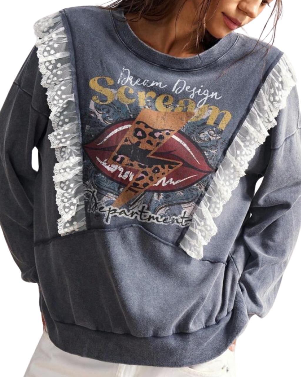 Women's Casual Knit Crew Neck Loose Fit Long Sleeve Sweatshirt