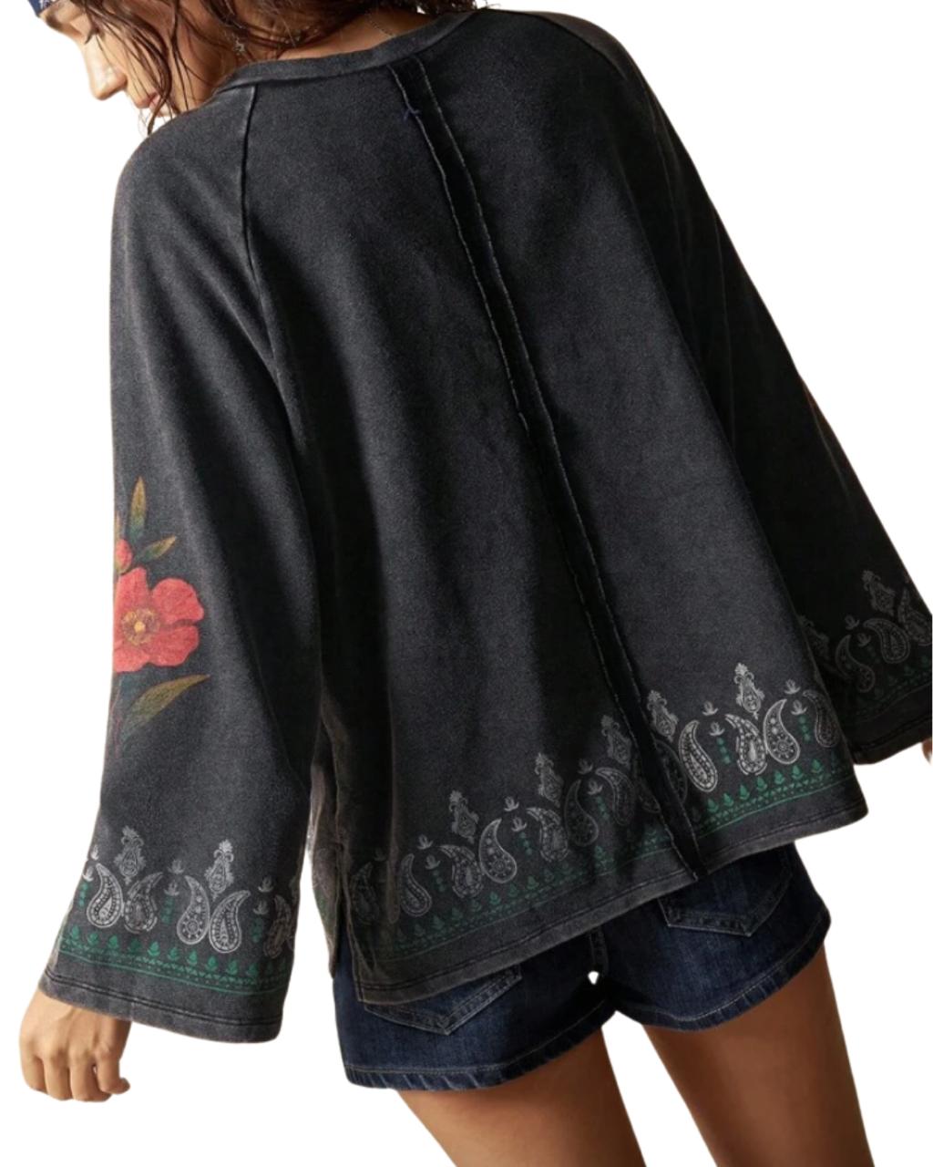 Women's Retro Style Solid Color Knit Loose Print Sweatshirt