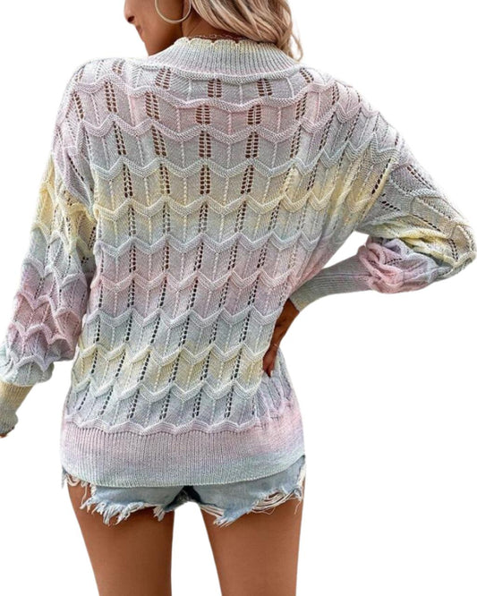 Colorblock Drop Shoulder Pointelle Knit Sweater