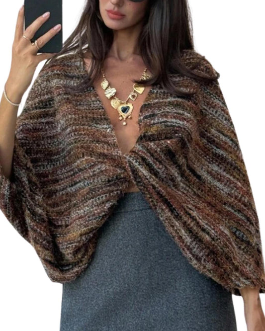 Women's Vintage Striped Twist Knot Long Sleeve Pullover Sweater