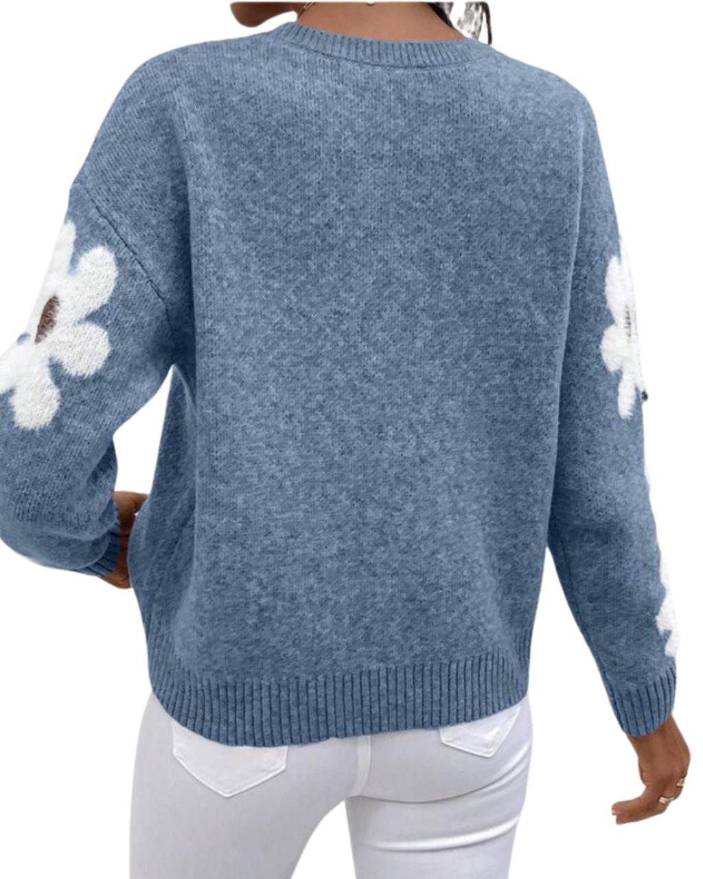 Casual Women's Sweater With Floral Pattern Knit Pullover