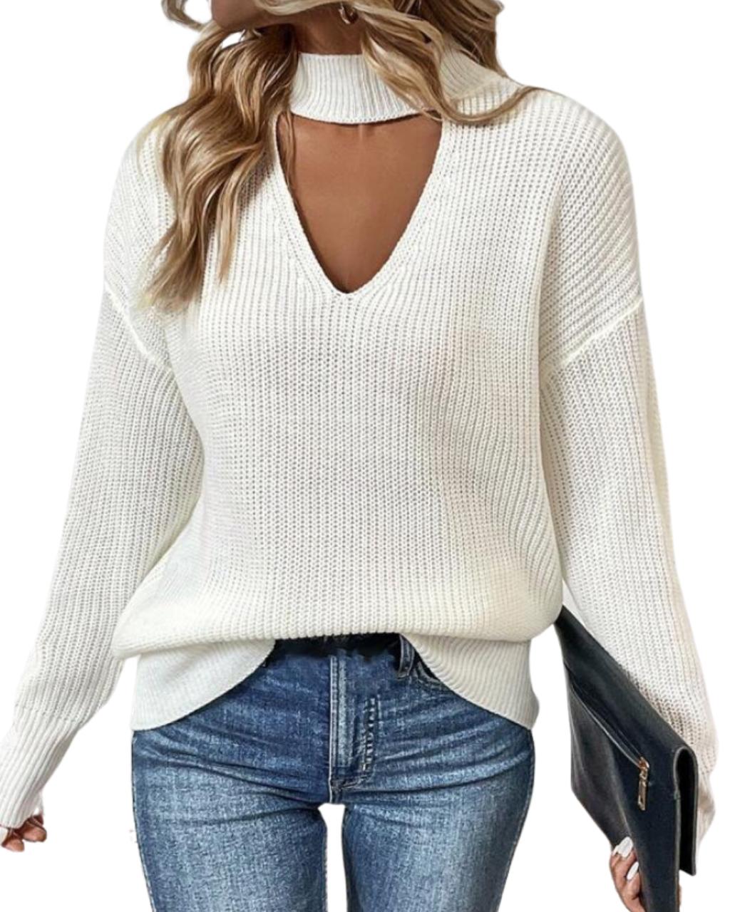 Choker Neck Drop Shoulder Sweater