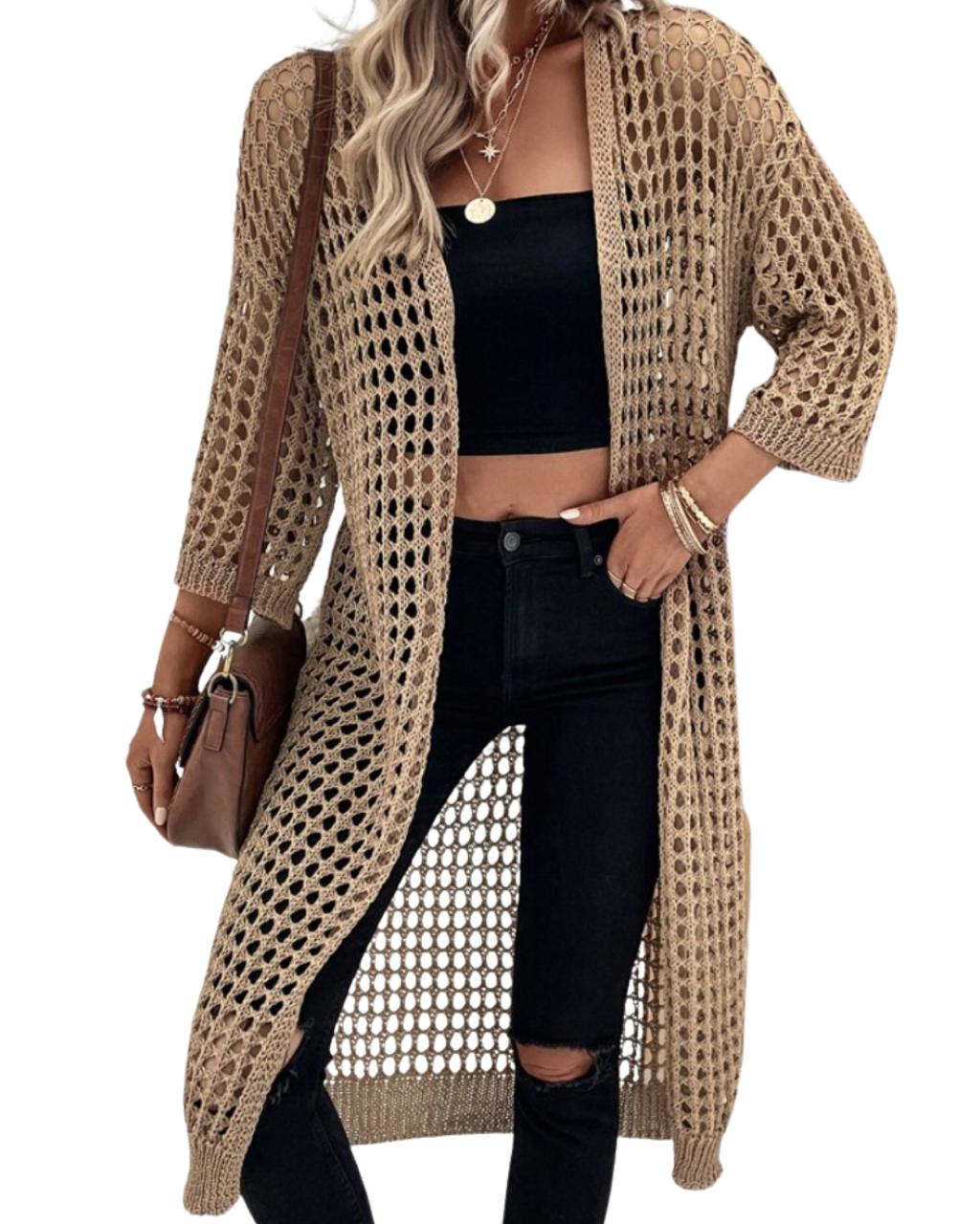Hollow Out Drop Shoulder Cardigan