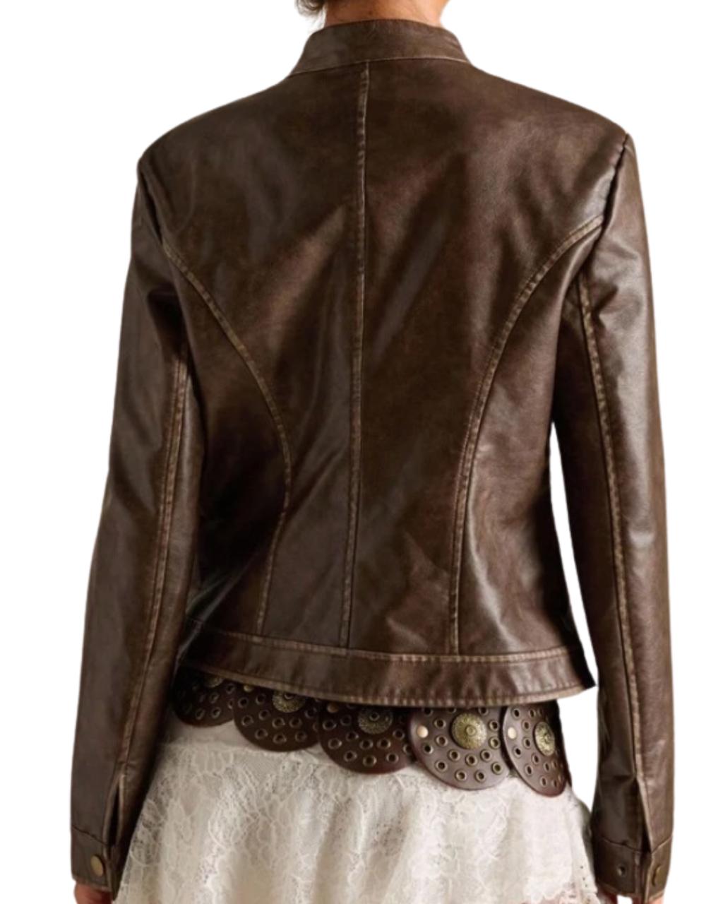 Women's Retro Melange Brown Lapel Slim-Fit Jacket