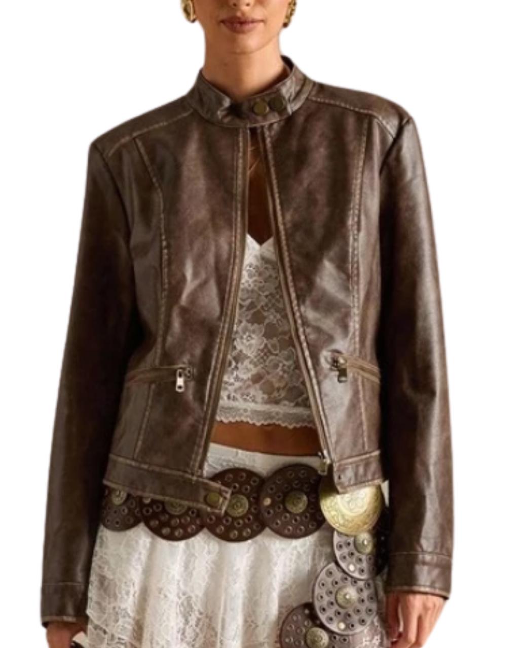 Women's Retro Melange Brown Lapel Slim-Fit Jacket