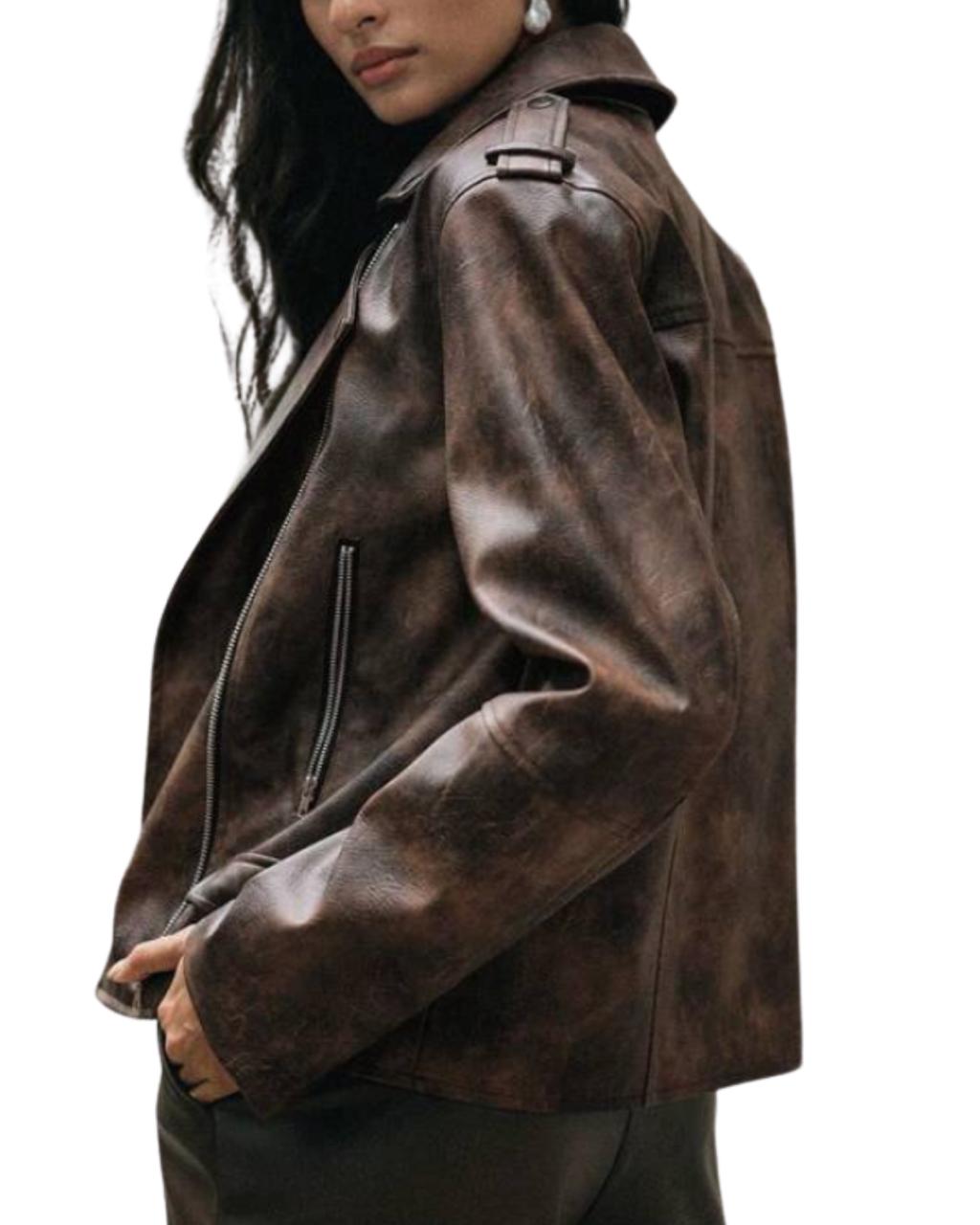 Tie-Dye Asymmetrical Deconstructed PU Jacket