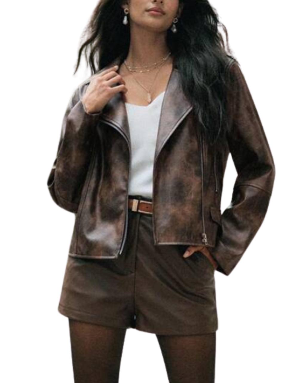 Tie-Dye Asymmetrical Deconstructed PU Jacket