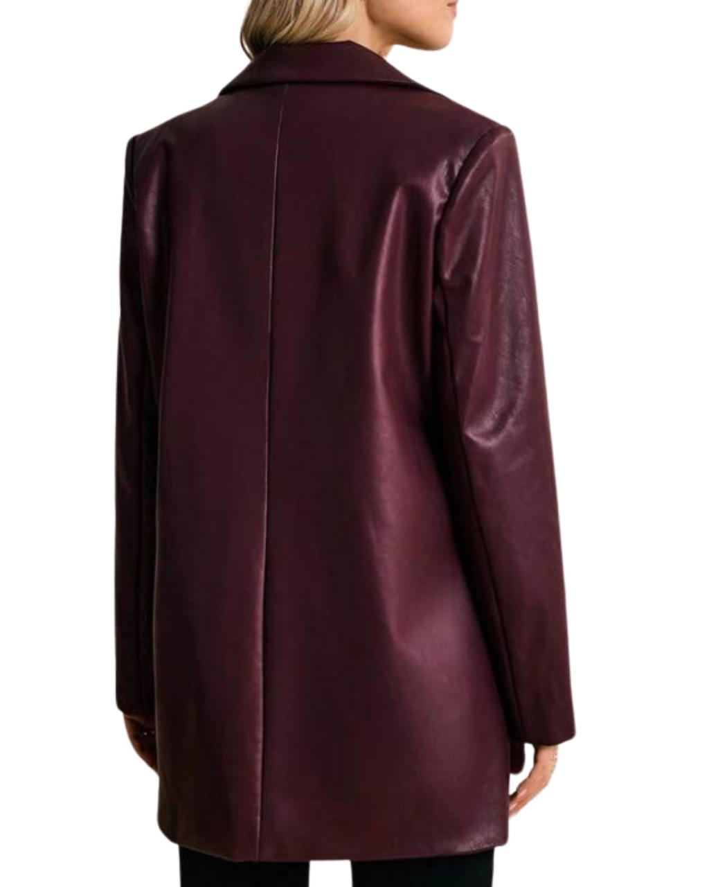 Burgundy Faux-Leather Blazer Jacket