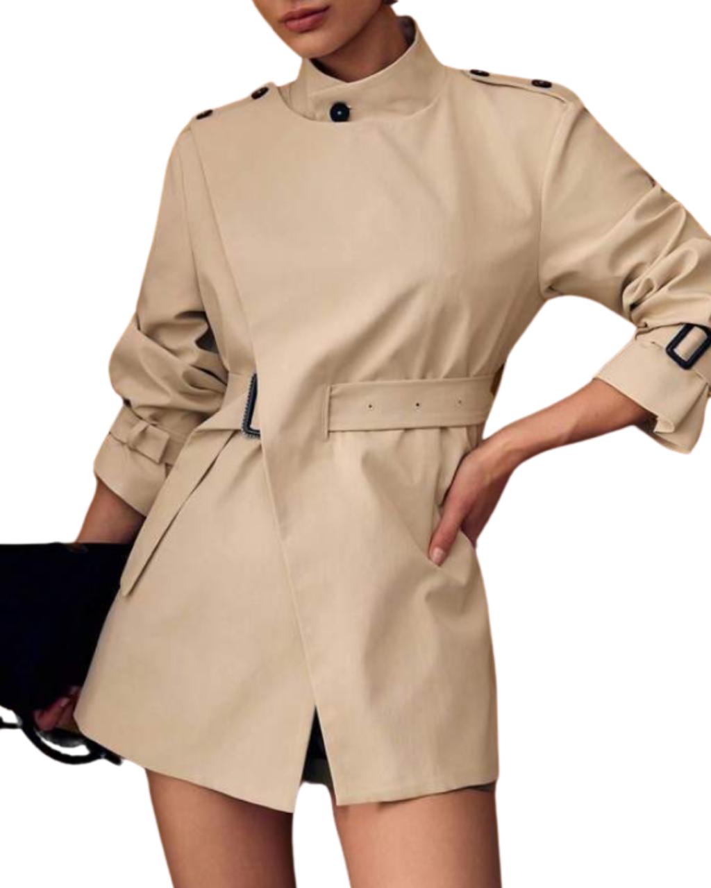Stand Collar Belted Trench Coat