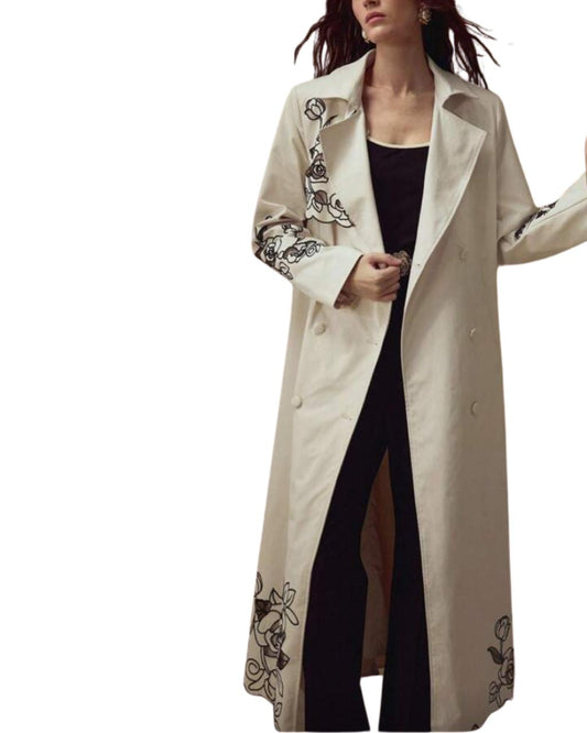 Laser Cut Floral Detail Trench Coat