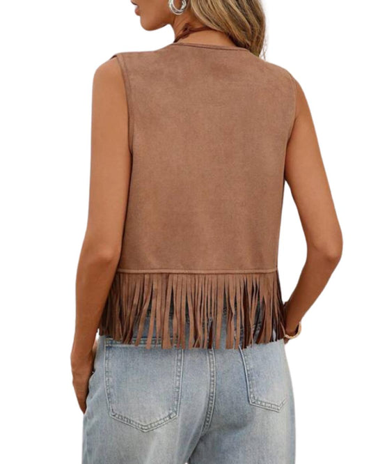 Fringe Trim Open Front Vest