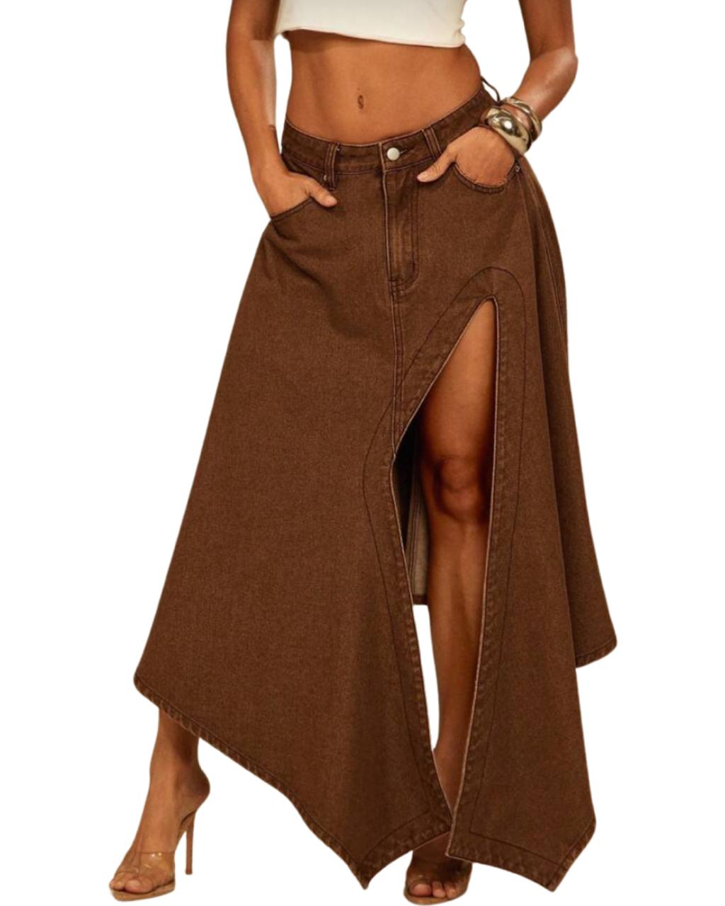 Asymmetrical Slit Denim Skirt