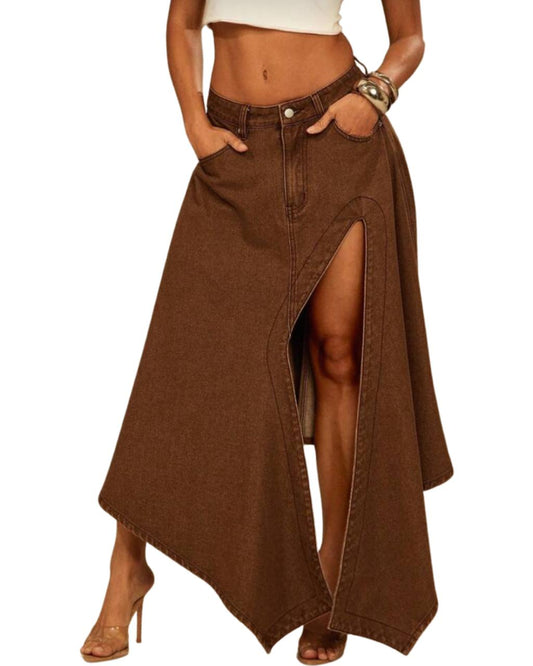 Asymmetrical Slit Denim Skirt