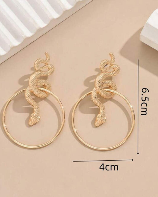 Fashionable Geometric Big Hoop & Snake Pendant Earrings