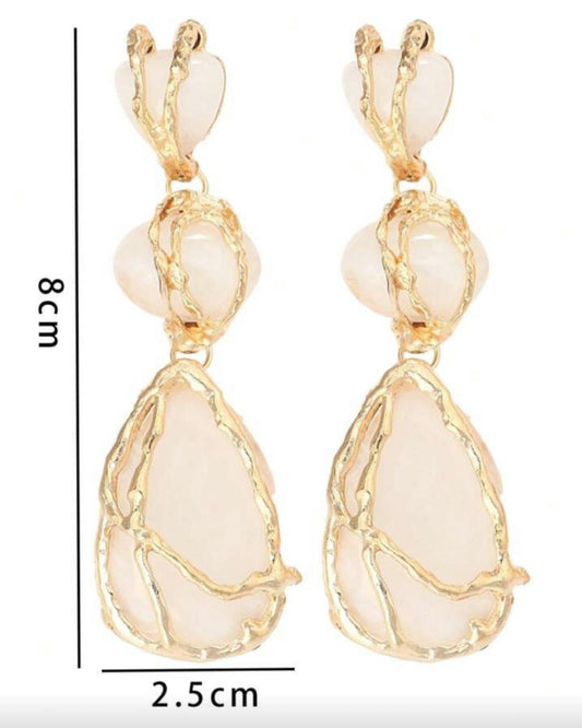 White Boho Statement Resin Stone Long Dangle Earrings For Women