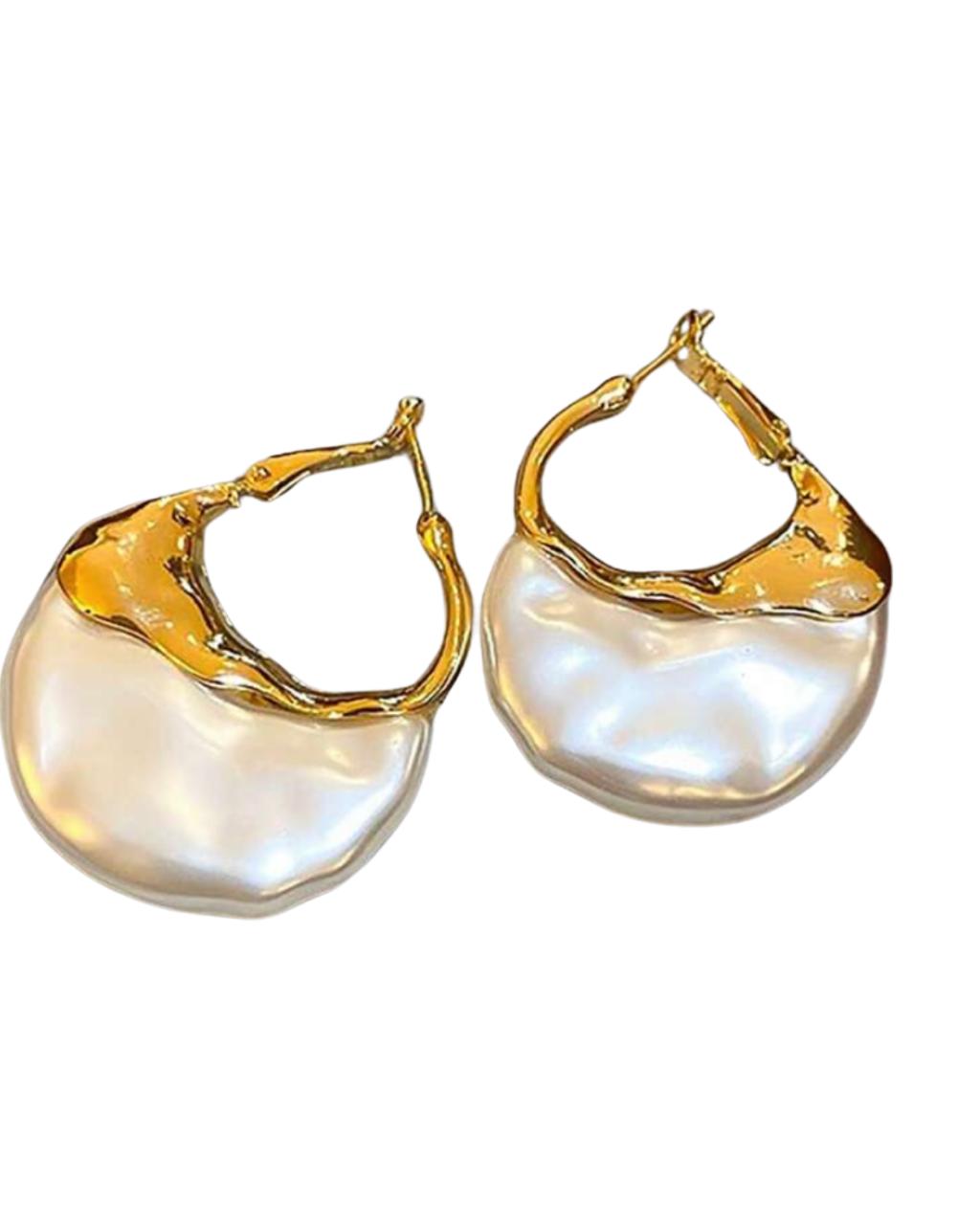 Vintage Pleated Faux Pearl Hoop Earrings