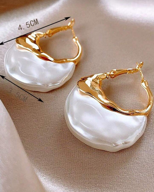 Vintage Pleated Faux Pearl Hoop Earrings