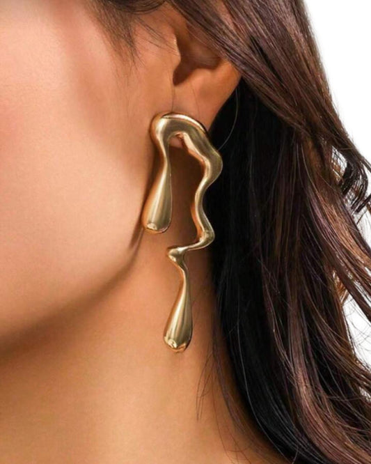 European Style Liquid Metal Asymmetrical Water Drop Geometric Earrings