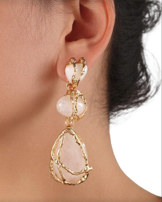 White Boho Statement Resin Stone Long Dangle Earrings For Women
