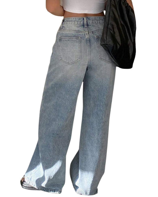 Women's Low-Waist Stylish Waistband Straight Leg Jeans