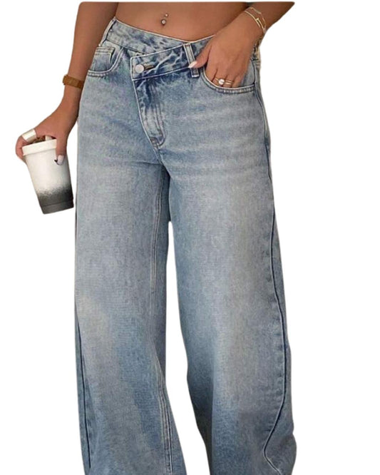 Women's Low-Waist Stylish Waistband Straight Leg Jeans