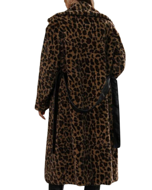 Leopard Print Leather Belt & Fluffy Coat