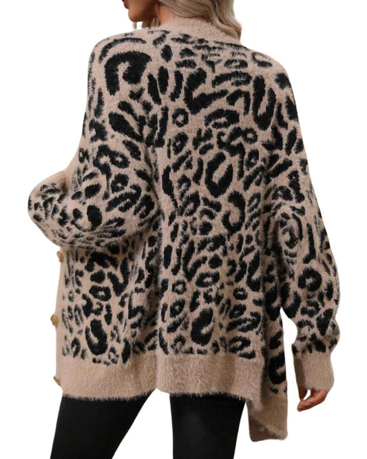 Leopard Pattern Drop Shoulder Cardigan