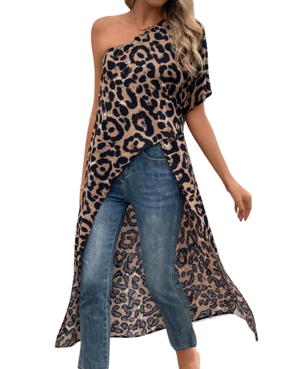 Women's Short Front Long Back Hem Leopard Print