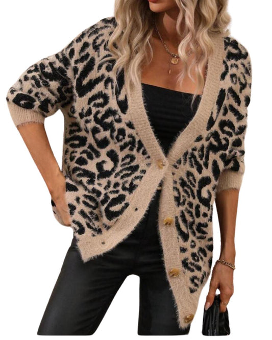 Leopard Pattern Drop Shoulder Cardigan