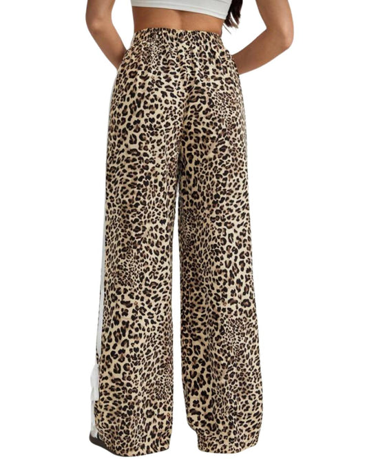Women Casual Leopard Print Side Bowknot Pants