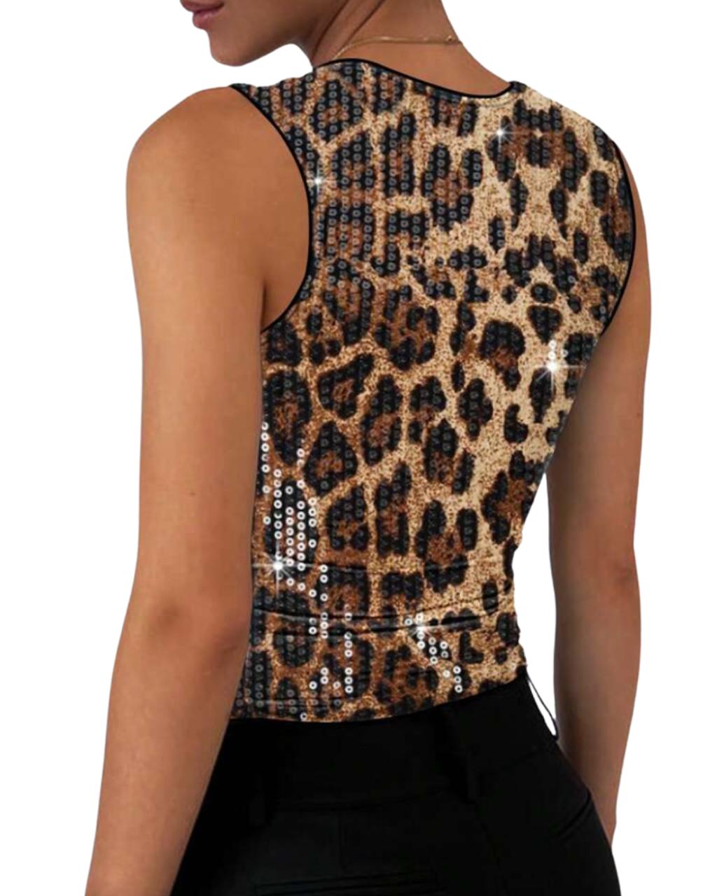 Leopard Print Sequin Top