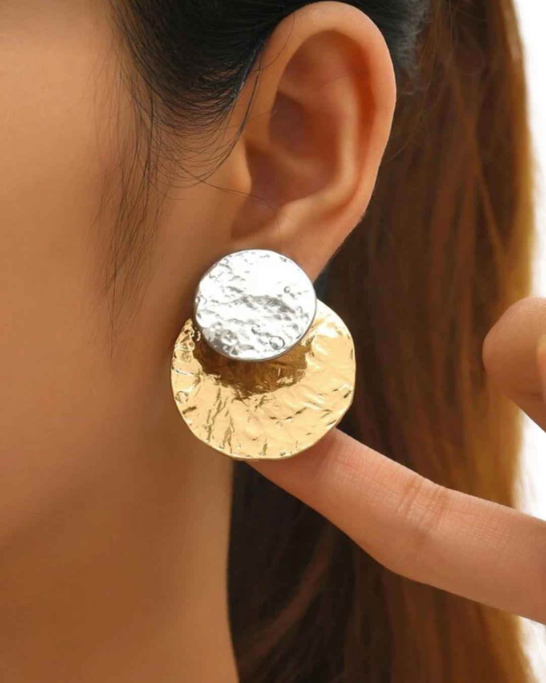 Two Tone Round Design Earrings
