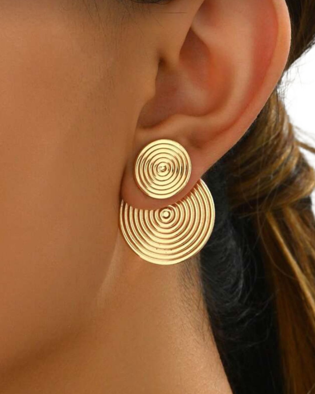 Elegant Simplex Round Floral Spiral Front & Back Stud Earrings