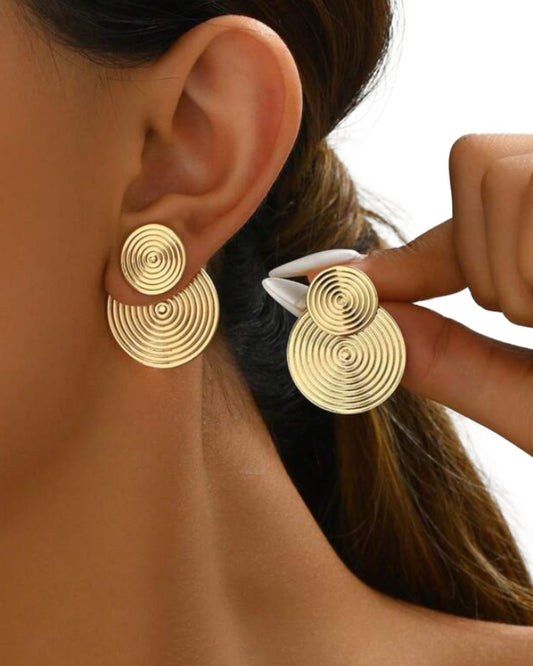 Elegant Simplex Round Floral Spiral Front & Back Stud Earrings