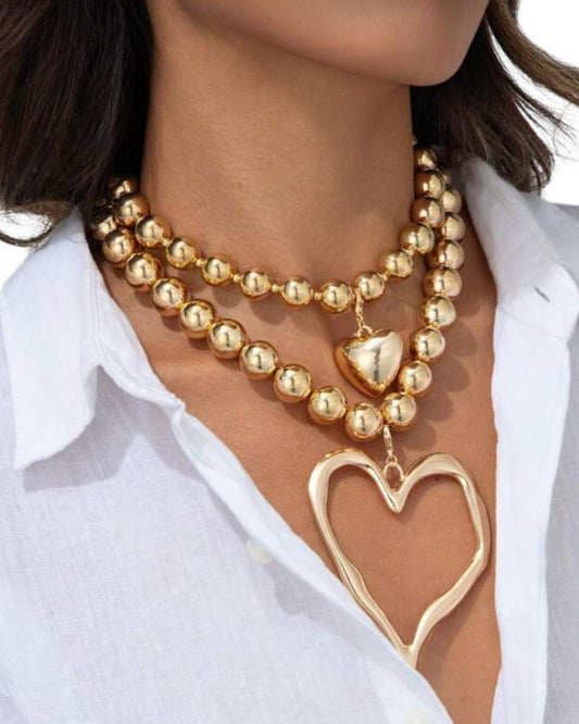 2pcs Bohemian Style Exaggerated Beaded Heart Necklace