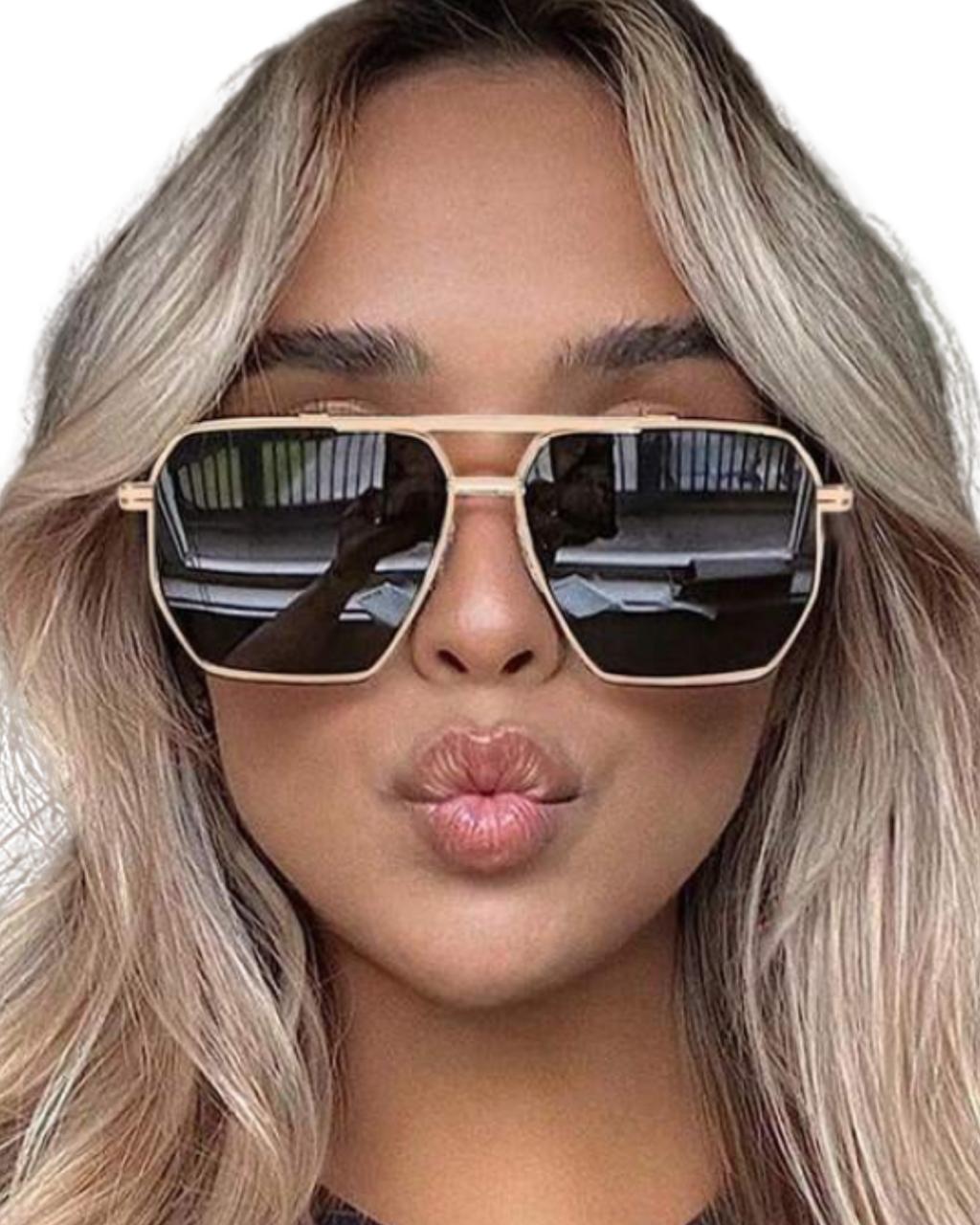 Futuristic Square Double Bridge Metal Fashion Glasses