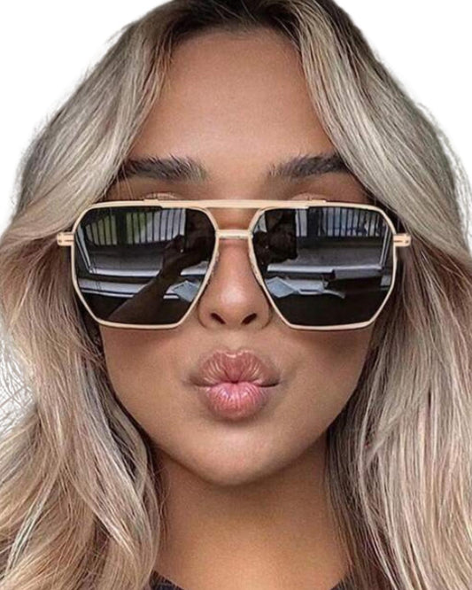 Futuristic Square Double Bridge Metal Fashion Glasses