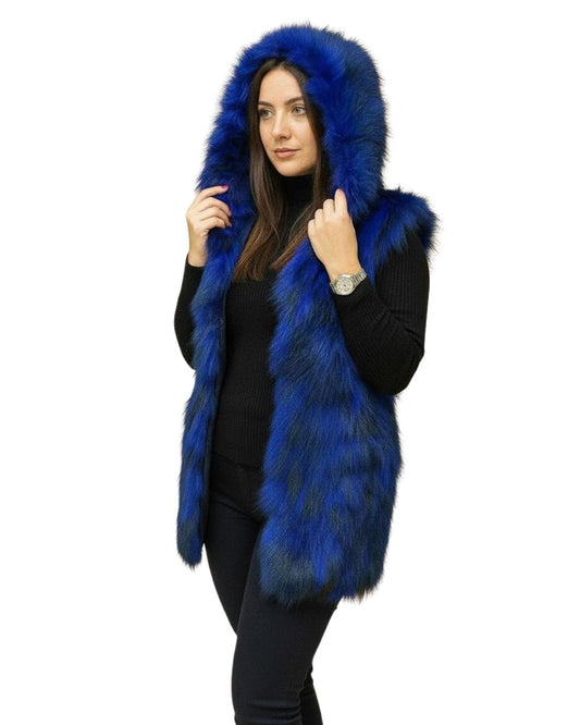 Navy Blue Fluffy Fox Fur Vest