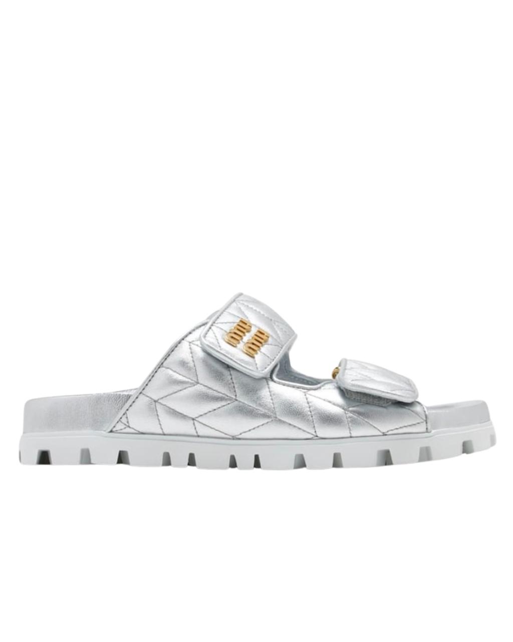 MIU MIU Metallic Matelassé Nappa Leather Slides