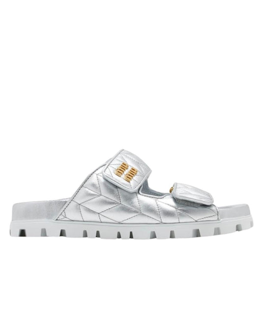 MIU MIU Metallic Matelassé Nappa Leather Slides