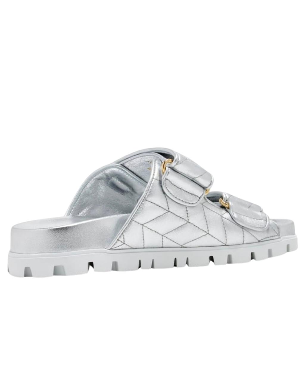 MIU MIU Metallic Matelassé Nappa Leather Slides
