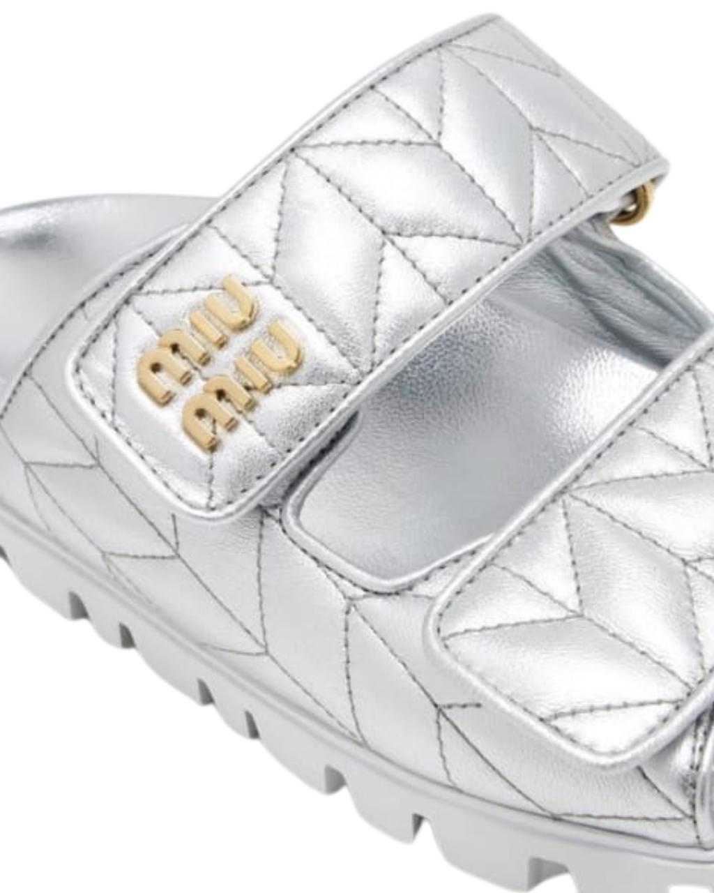 MIU MIU Metallic Matelassé Nappa Leather Slides