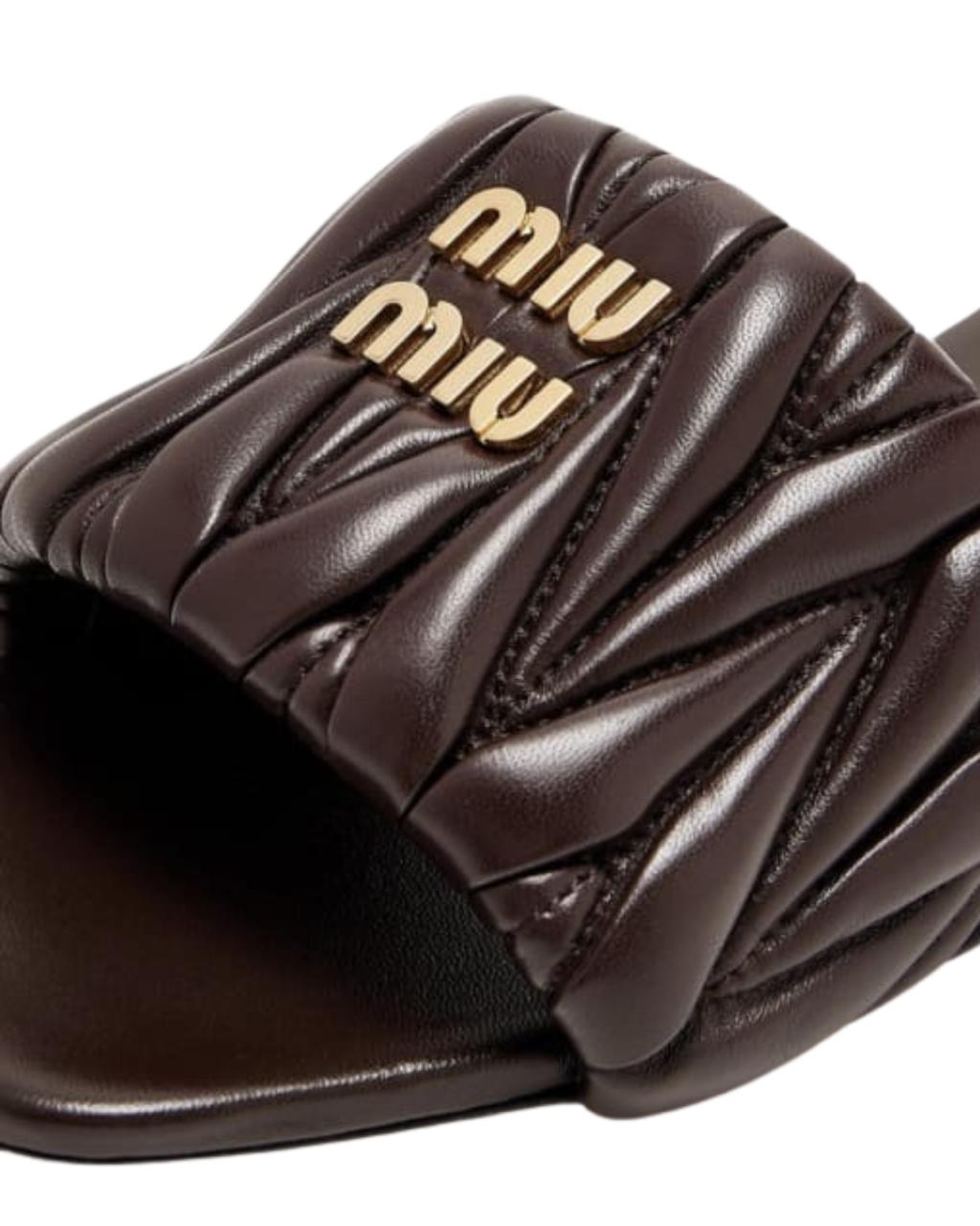 Miu Miu Matelassé Nappa Leather Slide Sandals